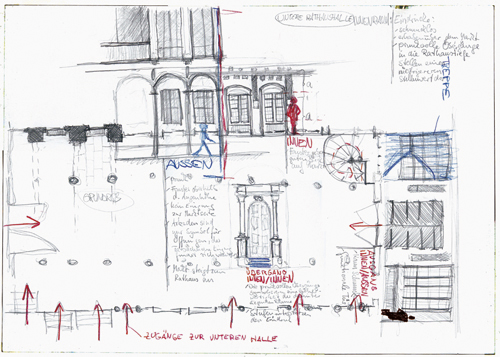 Rathaus, Skizze: Julius Wienholt, Sommer 08